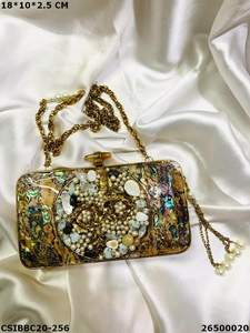 Handcrafted Designer Brass Evening <b>Bag</b> with Mother of Pearl Luxury Bridal <b>Wedding</b> Purse <b>Clutch</b> - Product Image 6