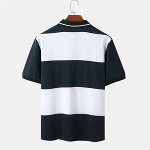 เสื้อยืดโปโลผู้ชายปรับแต่งได้คุณภาพสูงผ้าคอตตอน100% ลำลองแขนสั้นลายทางผ้าขาวดำผ้า ODM - Product Image 3