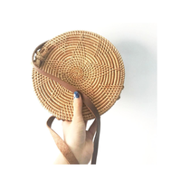 Tas Anyaman Rotan Alami Vietnam dengan Pegangan Kulit dan Lapisan untuk Wanita, Hadiah Pantai, Pesta, Hadiah Perjalanan, Mode Pantai