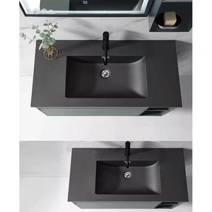 Ceramic Basin Cabinet Bathroom Sink Hotel Supplier Rectangular Ceramic Basin Chinese Custom Matte Black Modern Design