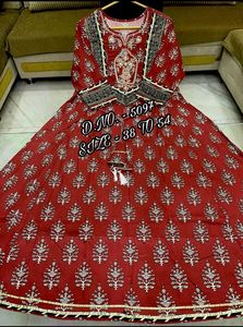 Vestido largo de rayón con estampado para mujer, traje largo de algodón Anarkali con bordado pesado, elegante, sin trabajo, de Royal Export - Product Image 3