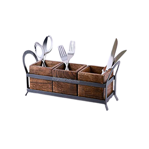 Soporte para cubiertos de madera de diseño antiguo con soporte de hierro Soporte para cubiertos de color marrón de calidad superior al precio más bajo - Product Image 4