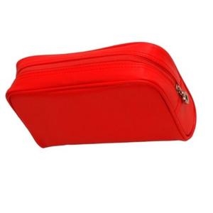 Nuevo diseño Elección personalizada Cuero genuino Cierre de cremallera Color rojo Cosmético Bolsa - Product Image 1
