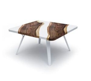 โต๊ะกาแฟขอบอะคาเซียทำจากไม้แท้หรูหราระดับไฮเอนด์ดีไซน์ทันสมัยเป็นศูนย์กลางเฟอร์นิเจอร์ในบ้านทำจากเรซินอีพ็อกซี่สีขาว - Product Image 3