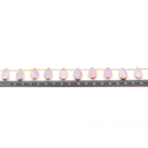 Perles de druse rose en forme de poire, serties d'argent, de 17 à 19 mm, plaquées or, percées sur le dessus, 10 perles par brin - Product Image 3