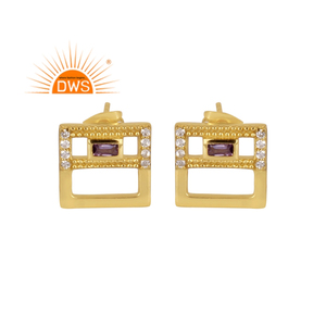 Handmade Design Natural Zircon Amethyst And Cz Gemstone Stud Earring For Women Fashion Jewelry Manufacturer - Product Image 1