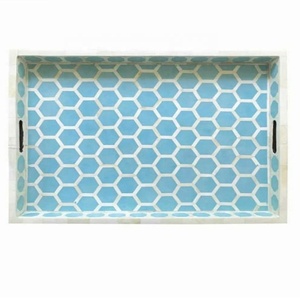 Bandeja para servir rectangular de hueso, servicio floral en muchos patrones, uso de Ramadán y uso de Eid para servir las fechas en bandejas de madera de Dubái - Product Image 2