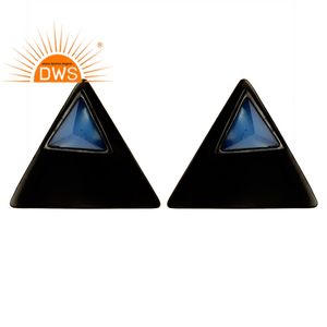 Boucles d'oreilles en calcédoine bleue, pierres précieuses, en argent 925, vente en gros, nouvelle collection - Product Image 1