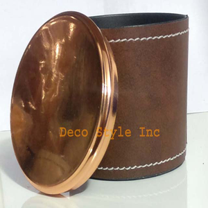 Pot de bougie en cuir avec couvercle cousu, pot à bougie - Product Image 2