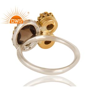 Anillo de apilamiento hecho a mano, joyería de diamante Natural, cuarzo ahumado, oro amarillo sólido de 18k y joyería de plata de ley - Product Image 3