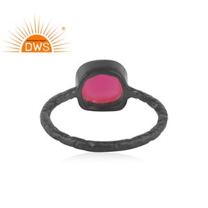 Anillo de Plata de Ley 925 chapado en rodio para mujer, joyería de fabricante de joyas, Gema de Calcedonia rosa, joyería al por mayor - Product Image 4