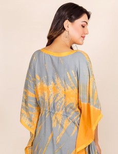 2025 hecho a mano Tie Dye Kaftan 100% tela de rayón vestido ropa media manga escote en V bohemio señoras largo Kaftan para mujeres - Product Image 5