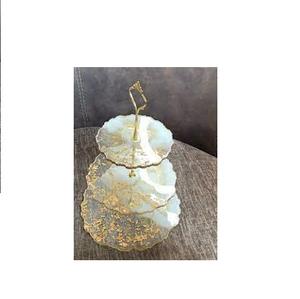 Three Tier Resin Cake Dessert Stand for Serving <b>Epoxy</b> Resin White Color Crafts Round Resin Cake Stand - Product Image 3