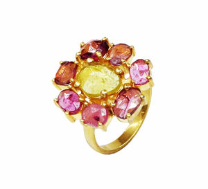 Anillo de Plata de Ley 925 chapado en oro para hombre y mujer, joyería con piedras preciosas de turmalina, Unisex - Product Image 5