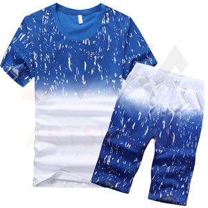 T-shirt et ensemble court pour hommes, vente en gros, sublimation 100% coton, logo personnalisé, col rond, haute qualité, été 2022 - Product Image 1