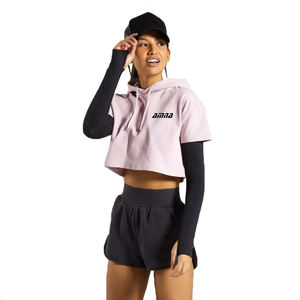 Custom Design Women Fleece <b>Crop</b> <b>Top</b> Hoodies With Customized Shorts for Sale - Product Image 3