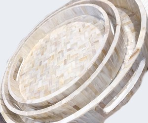 ¡2021 caliente! Bandejas de mimbre hechas a mano con perlas, bandejas de mimbre para servir - Product Image 6