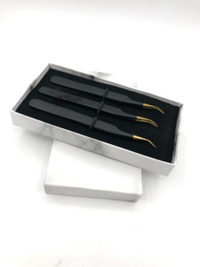 Revêtement en poudre noire longue de qualité professionnelle à 45 degrés avec pince à épiler d'extension de cils en acier inoxydable à pointe dorée outils de beauté - Product Image 5