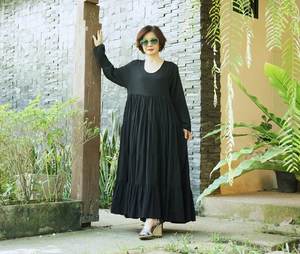 Vestido largo de cintura con escote en O negro de alta calidad para mujer, vestido suelto de estilo bohemio dulce Abaya, vestido tejido hasta el suelo con cintura Natural - Product Image 4