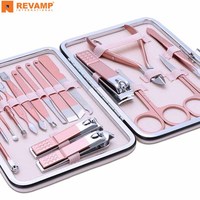 Kit de manucure et pédicure à domicile pour soins des ongles et des pieds, en acier inoxydable de haute qualité, couleur personnalisable, multifonctionnel, pour filles, REVAMP