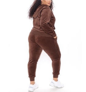 Top quality manufacturer women's ribbed hem <b>long</b> sleeved zipper hoodie with <b>matching</b> joggers pants - Product Image 1