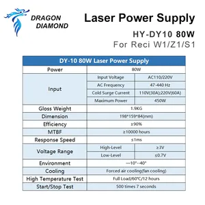 HY DY10 DY13 DY20 80W 100W 130W 150W Reci W2 W4 <span class=keywords><strong>Laser</strong></span> Tube Co2 Alimentation <span class=keywords><strong>pour</strong></span> Co2 <span class=keywords><strong>Laser</strong></span> Découpe et Gravure Pièces De Rechange - Product Image 6