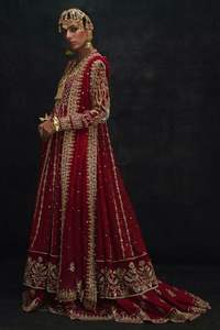 2021 élégant brodé soie Anarkali Lehenga robe avec Zardozi travail indien/pakistanais vêtements de mariage - Product Image 2
