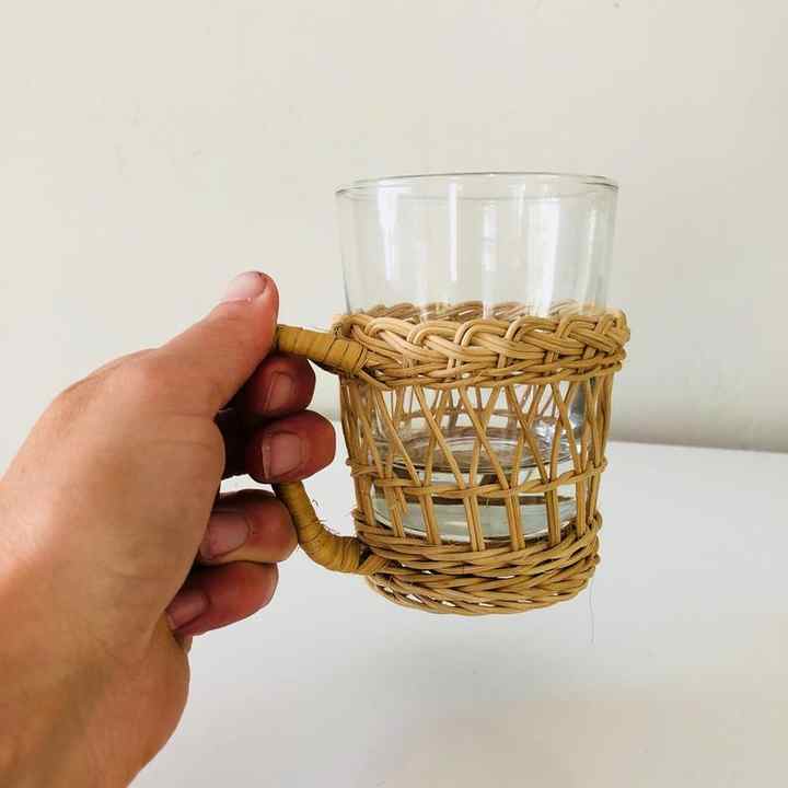 Best Selling Vintage Wicker Rattan Glass Mug Inserts with Glass Cup Holder Made in Vietnam