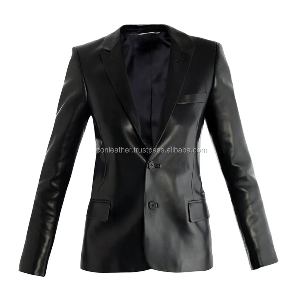 Blazer personnalisé en cuir véritable de mouton Nappa pour homme, manteau en cuir à simple boutonnage-2 boutons-cuir en peau de mouton-toutes les couleurs