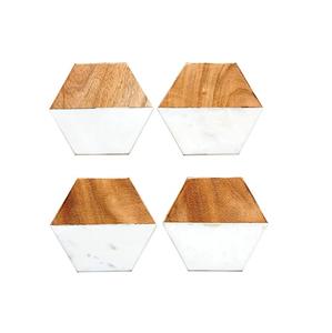 Wooden and Marble Coasters <b>for</b> Hexagon Shape Size Beverage <b>Tea</b> Coaster <b>Set</b> <b>for</b> <b>Sale</b> Handmade Use India Made - Product Image 1