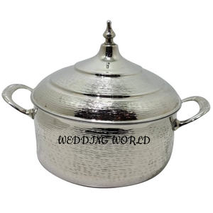 Marmite ronde en métal martelé, finition blanche et dorée, pour table, chauffe-plats, best-seller en gros - Product Image 5