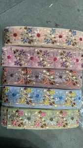 Cintas y encajes florales, cintas étnicas bordadas a máquina, color azul océano, personalizado, 1 pulgada, surtido de tamaños para vestidos de boda - Product Image 5