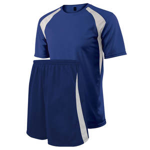Maillot de football bleu uni et court, Kit de football confortable de haute qualité, logo et taille personnalisés - Product Image 1