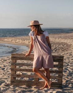 Fascinant Doux Bio Lin Ample Barboteuse Courte Avec Poches & Réglable Sangle Fine Charmant Vêtements De Plage Robe D'été - Product Image 1