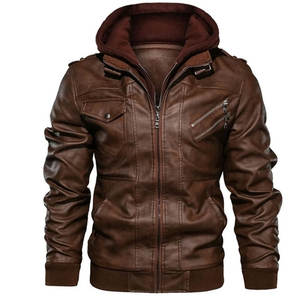 Chaquetas de cuero a la moda para hombre, estilo de capucha, precio razonable, Color marrón - Product Image 1