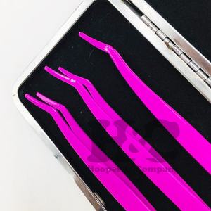 Pinzas púrpura nuevas, pinzas aplicadoras de extensión de pestañas de acero inoxidable dorado personalizado, herramienta de pestañas con logotipo privado sostenible de visón - Product Image 5