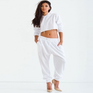 Personalizado distree sudaderas con capucha Logo de alta calidad de lana de algodón Streetwear Joggers y Crop Top Sudadera con capucha de dos piezas Set Mujeres - Product Image 1