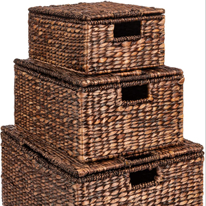 Ensemble de panier de rangement de jacinthe d'eau, accessoire naturel avec couvercles, vente en gros du Vietnam - Product Image 1