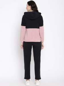 ชุดเสื้อมีฮู้ดมีซิปสำหรับผู้หญิงชุดวอร์มกางเกงสองชิ้นแบบลำลองสีตัดกันออกแบบโลโก้ได้ตามต้องการ - Product Image 3