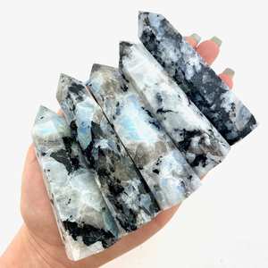 Piedra de Luna de arcoíris de cristal, OBELISKS, lápiz de piedra lunar pulido, arcoíris, con torre de punto de FLASH azul - Product Image 2