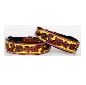 Collar de piel auténtica hecho a mano para perro, accesorio exclusivo con relleno suave y tallado a mano, fabricante - Product Image 1