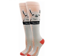 Chaussettes d'hiver pour femmes, imprimées d'animaux mignons, en spandex, écologiques, antibactériennes, séchage rapide, longueur genou, fabriquées au Bangladesh