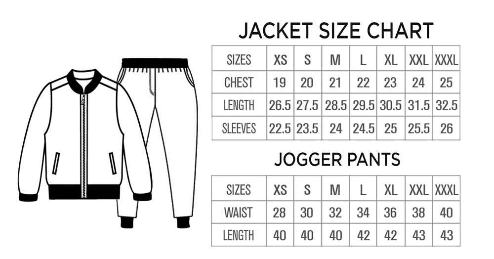 Track Suit Sweat Suit Size Chart Size Chart 38 Size Tracksuit