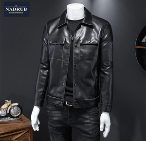 Chaqueta de estilo casual de moto recubierta de otoño para hombre Chaqueta de cuero mate para hombre - Product Image 3