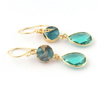 Pendientes con facetas aqua quartz y mohave, pendientes azules de cobre y turquesa, chapado en oro, pendientes galvanizados