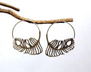 Base Metal Brass Spiral Earrings Beautiful Wing design Brass Earring Gypsy Hoop Earrings