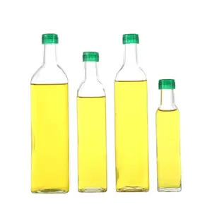 100ml 250ml 500ml 750ml 1000ml trasparente bottiglia di vetro quadrato per olio di oliva con il coperchio di plastica commercio all'ingrosso