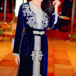 NEW-STUNNING-EMBROIDERY CRYSTAL <b>BEADS</b>, GLASS STONE---ZARDOZI ON NAVY <b>BLUE</b> -CAFTAN DRESS WITH TRAIL-FOR PARTY-WEAR & WEDDING@2021 - Product Image 1