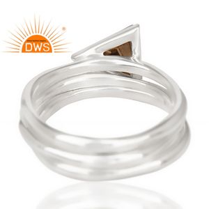 Anillo de Plata de Ley 925 Fina Hecha a Mano en India, Proveedor de Anillos con Gema de Topacio Ahumado de Corte Triangular, Joyería de Colección Clásica - Product Image 2