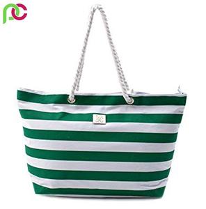 Sacs fourre-tout en toile avec fermeture éclair, écologiques, pour la plage, le shopping, mode féminine, impression sérigraphique rayée, personnalisables - Product Image 4